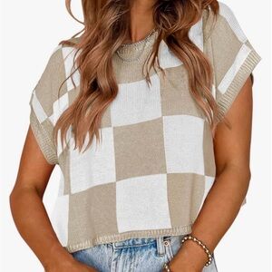 Checkered Tan and White Women's Top